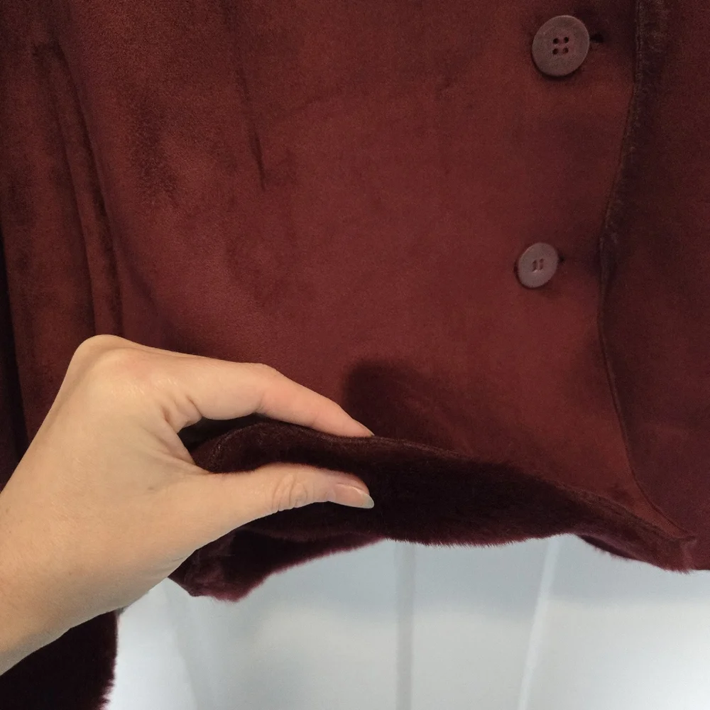 Coaco Women's Burgundy Penny Lane Coat Size S Faux Fur Trim Y2K Bratz Statement